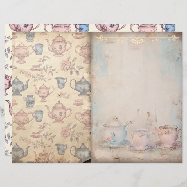 Time for Tea Junk Journal Paper (Front/Back)