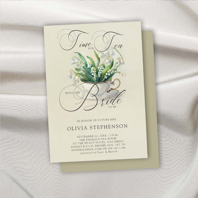 Time for Tea Lily of Valley Elegant Bridal Shower Invitation (bridal tea shower invitation lily valley flloral flowers watercolor elegant modern classic feminine )