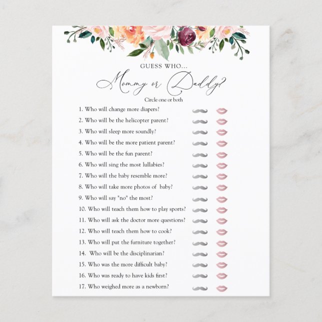 Time for Tea Mummy or Daddy Baby Shower Game Card (Front)