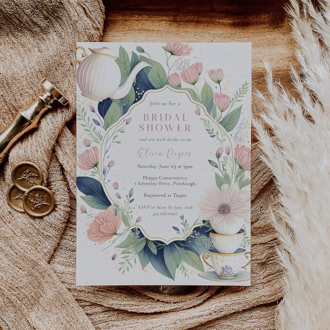 Time for Tea Pink Floral Bridal Shower Invitation (Creator Uploaded)