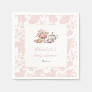 Time for Tea Pink floral Toile Baby Shower  Napkin