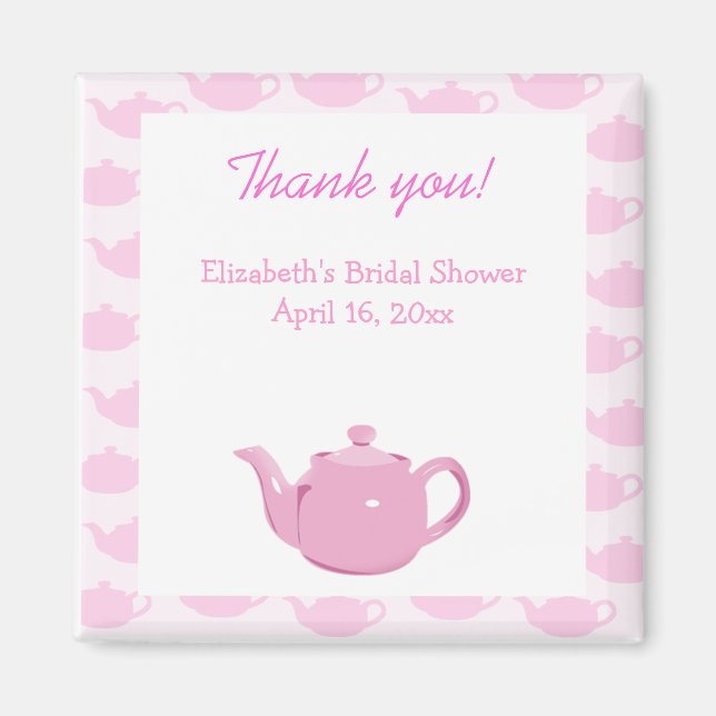 Time for Tea Pink Teapot Favour Magnet (Front)