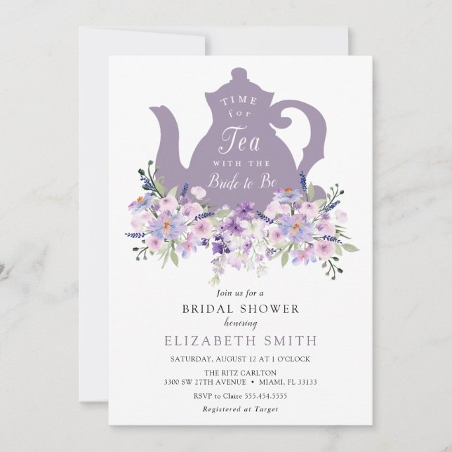Time for Tea Purple Lavender Bridal Shower Invitation (Front)