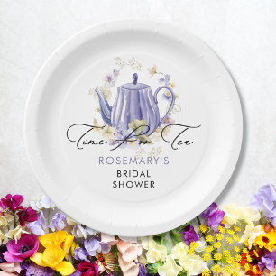 Time For Tea Purple Teapot Bridal Shower Paper Plate