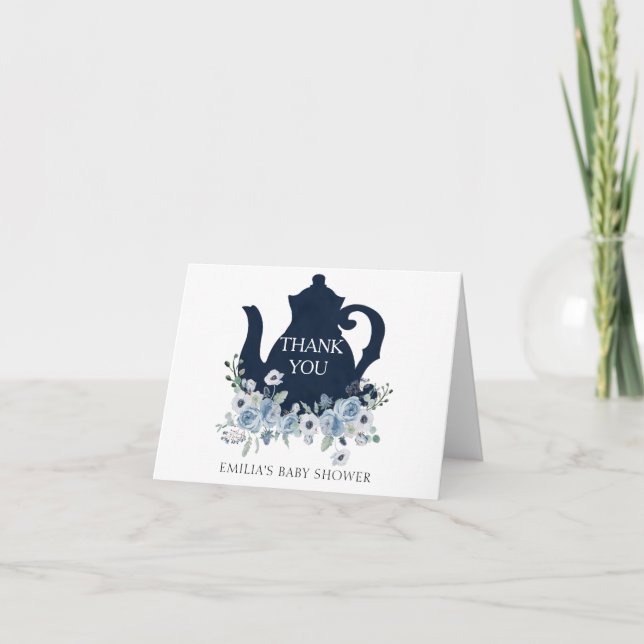 Time for Tea Shower Blue Thank You Card (Front)