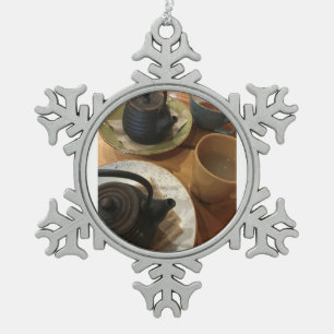Time for Tea Snowflake Pewter Christmas Ornament