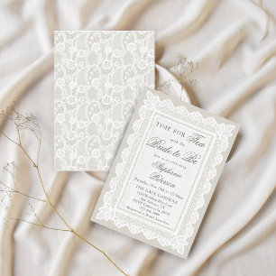 Time For Tea Taupe Lace Tea Party Bridal Shower Invitation