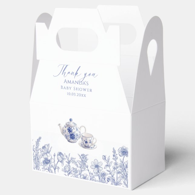 Time For Tea Toile Baby Shower  Favour Box (Opened)