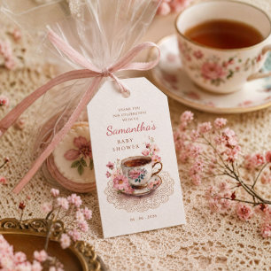 Time for tea vintage floral  teacup baby shower gift tags