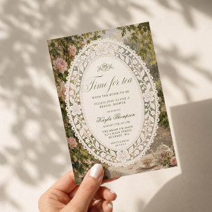 Time for Tea Vintage Lace Garden Bridal Shower Invitation