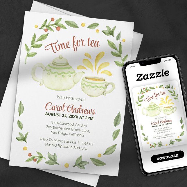 Time for Tea Watercolor Bridal Shower Party  Invitation (Creator Uploaded)