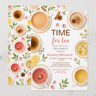 Time for Tea Watercolor Floral Afternoon Tea Party Invitation