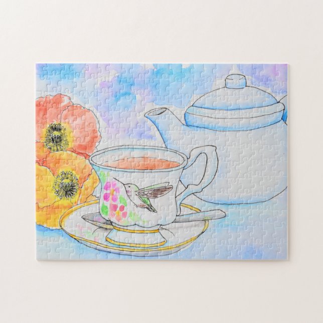 Time for Tea Watercolor Painting Jigsaw Puzzle (Horizontal)