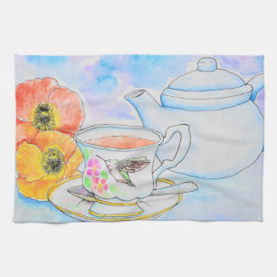 Time for Tea Watercolor Painting Towel