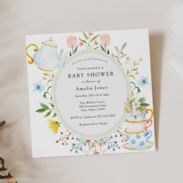 Time for Tea Wildflower Baby Shower Invitation (Creator Uploaded)
