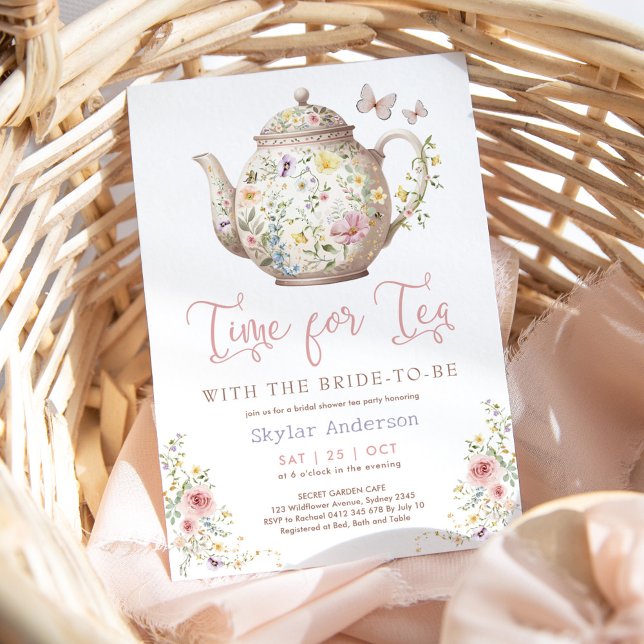 Time for Tea Wildflower Butterfly Bridal Shower Invitation (Creator Uploaded)