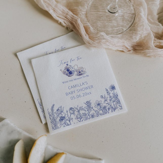 Time For Tea With The Mummy To Be Toile Shower Napkin (Creator Uploaded)