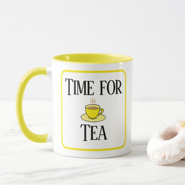 Time for tea, yellow tea cup.  With your name  Mug (With Donut)
