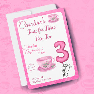Time for Three Par-tea 3rd Birthday Invitation