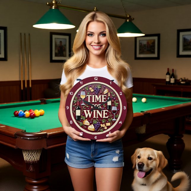 Time For Wine Grape Cheese Large Clock (Creator Uploaded)