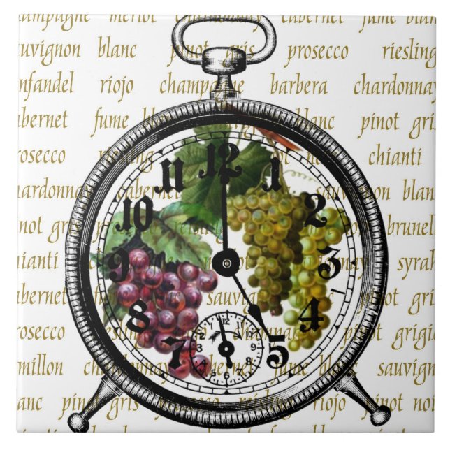 Time for Wine Vintage Clock Tile Trivet (Front)
