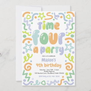 Time Four A Party Confetti Balloon 4th Birthday  Invitation