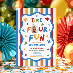 Time Four Fun Colourful Boy 4th Birthday Party  Invitation
