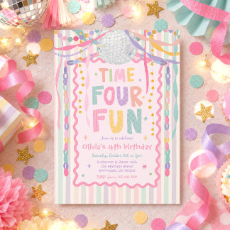Time Four Fun Whimsical Girl 4th Birthday Party Invitation