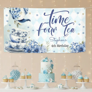 Time four tea, forth birthday for kids banner