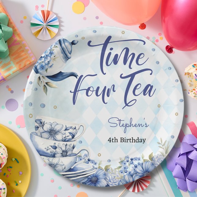 Time four tea, fourth birthday brunch for kids paper plate (Creator Uploaded)