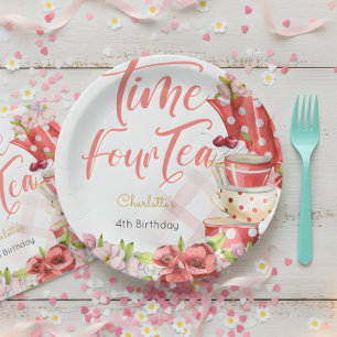 Time four tea, fourth birthday for kids paper plate