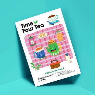 Time Four Tea - Fourth Birthday Party Invitation