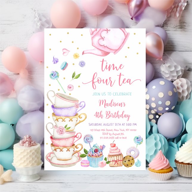 Time Four Tea Pink Tea Party Birthday Invitation (Creator Uploaded)