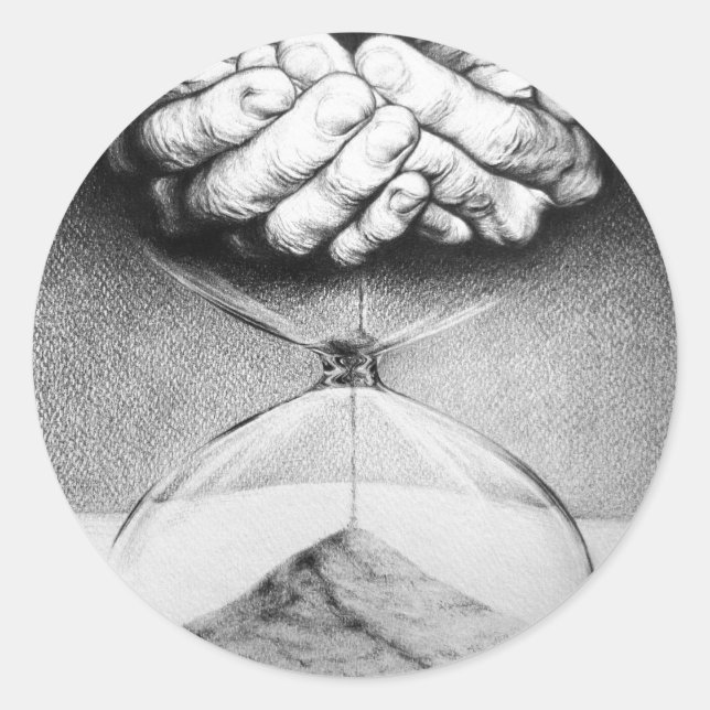 Time Hourglass hands Pencil drawing Surreal art Classic Round Sticker (Front)
