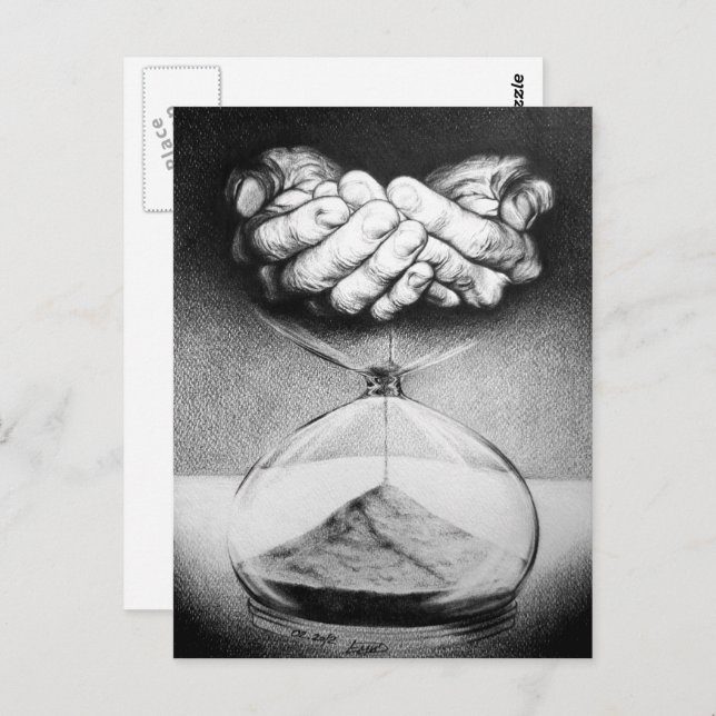 Time hourglass hands Pencil drawing Surreal art Postcard (Front/Back)