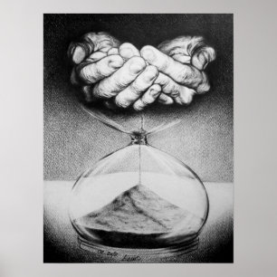 Time Hourglass hands Pencil drawing Surreal art Poster