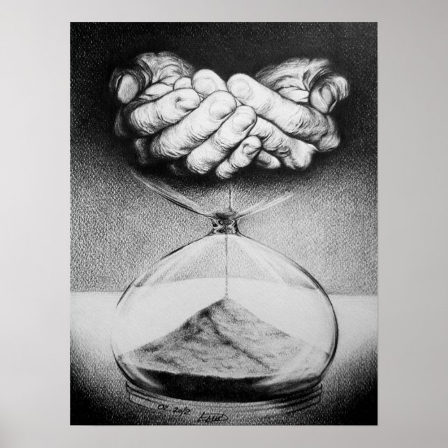 Time Hourglass hands Pencil drawing Surreal art Poster (Front)
