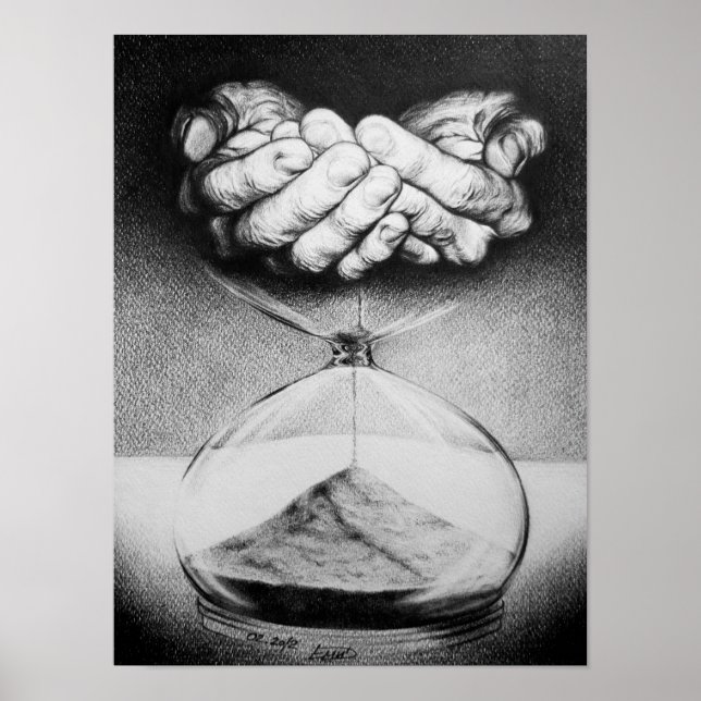 Time Hourglass hands Pencil drawing Surreal art Poster (Front)
