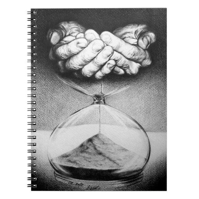 Time Hourglass hands Pencil drawing Surreal art Spiral Notebook (Front)