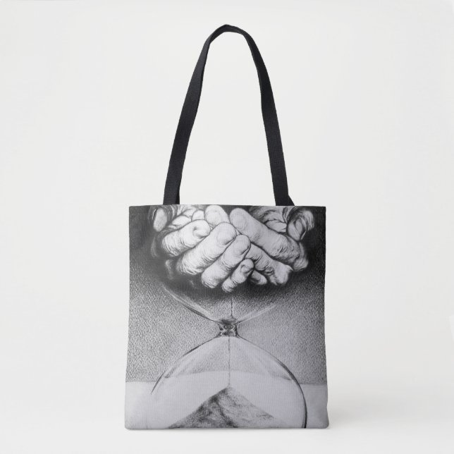 Time Hourglass hands Pencil drawing Surreal art Tote Bag (Front)