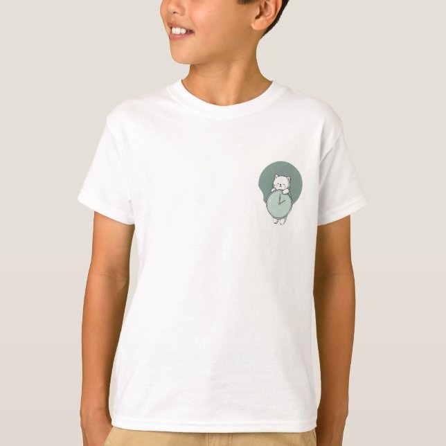 Time-Hugging Cat Illustration Kids T-Shirt (Front)