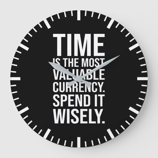 Time Is Currency, Spend Wisely, Success Motivation Large Clock (Front)