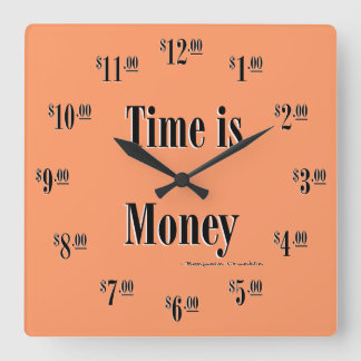 Time is Money Clock - Black text on mango