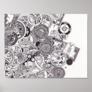 Time & Money - Black & White Steampunk Poster