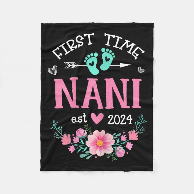 Time Nani Est 2024 Floral Pregnancy Announcement W Fleece Blanket (Front)