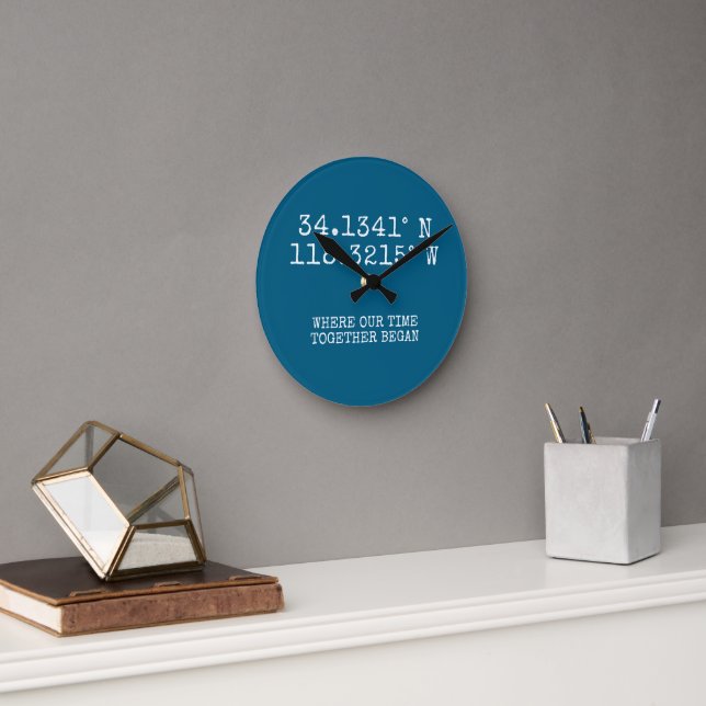 Time Spent Together GPS Coordinates Personalised Round Clock (Office)
