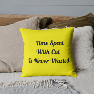Time Spent With Cat Personalised Bright Yellow Cushion