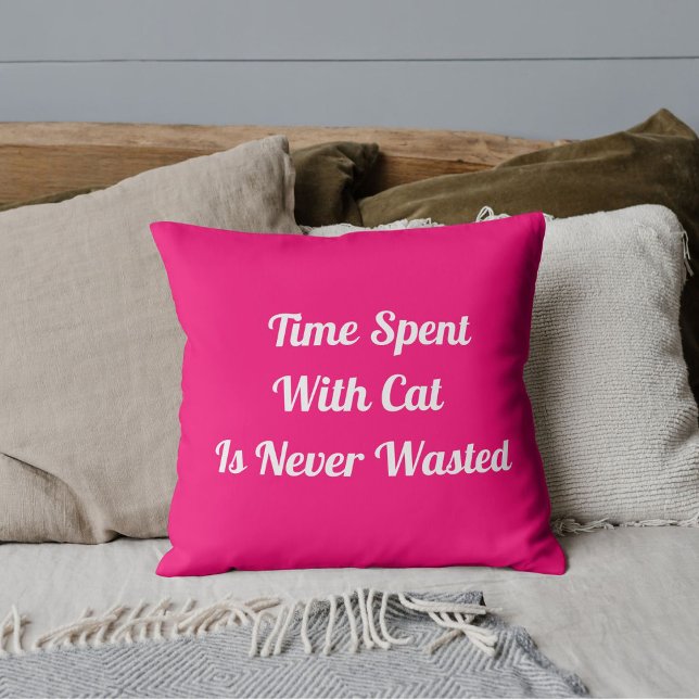 Time Spent With Cat Personalised Pet Quote Pink Cushion (Creator Uploaded)