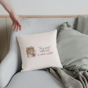 Time Spent With Cats Cute Cat Watercolor Design Cushion
