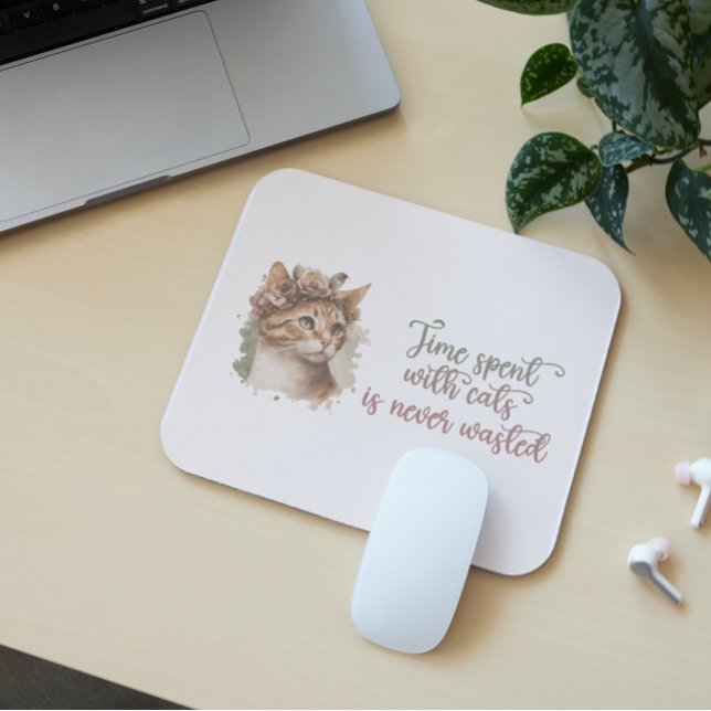 Time Spent With Cats Cute Watercolor Mouse Pad (Creator Uploaded)